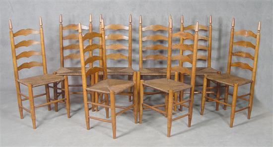 Appraisal: Ladderback Chairs Set of Eight th Century Turned steeple finials