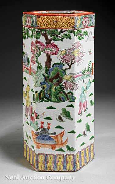 Appraisal: A Chinese Famille Verte Hexagonal Vase th c the multi-faceted