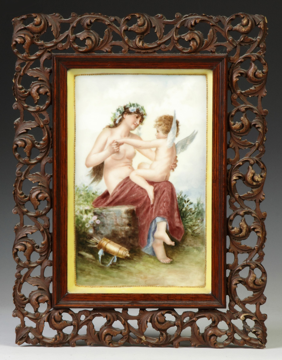 Appraisal: Painting on Porcelain of Cupid Nude th cent French Sgn