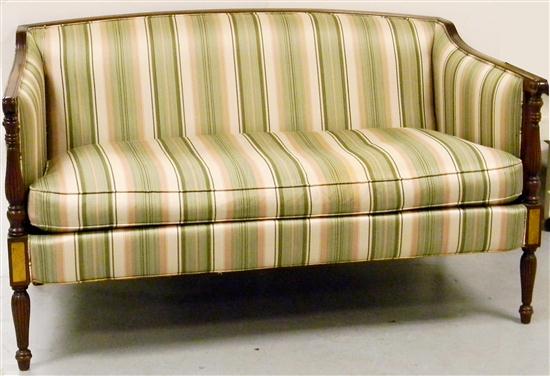 Appraisal: Sheraton style settee turned and fluted columns and feet scrolled