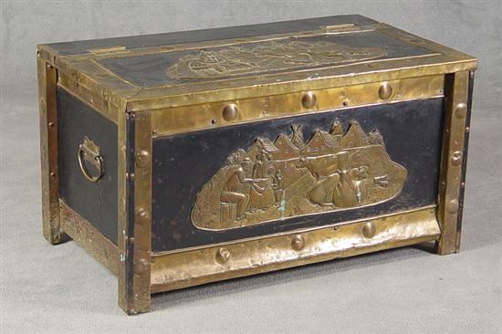 Appraisal: Brass Iron Firebox Early th Century Painted iron and brass