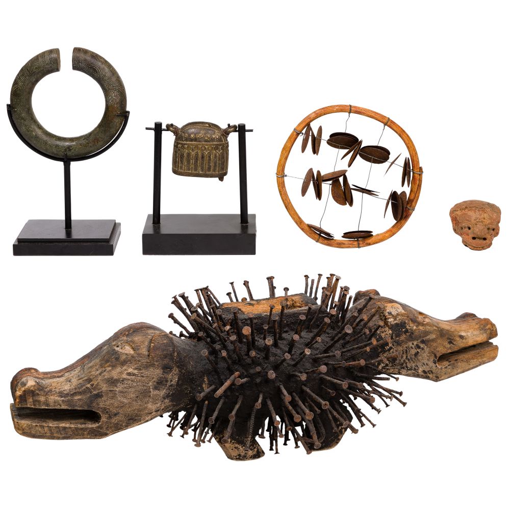 Appraisal: AFRICAN AND ETHNOGRAPHIC OBJECT ASSORTMENT items including a Bakongo two-headed