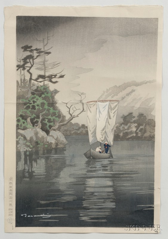 Appraisal: Terauchi Manjiro Sailboat on Mountain Lake signed in white ink