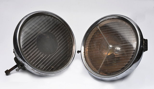 Appraisal: A PAIR OF LUCAS NICKEL PLATED CAR HEADLAMPS OF CONICAL