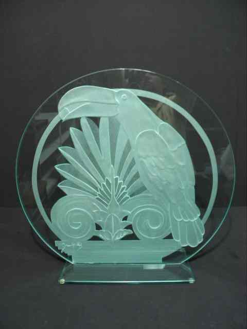 Appraisal: Granville large round glass sculpture with engraved design depicting a