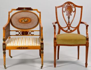 Appraisal: Edwardian Satinwood Chairs w Paint Decoration st item - Edwardian