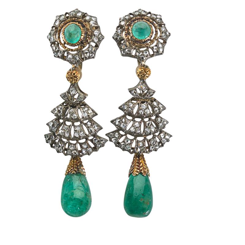 Appraisal: BUCCELLATI EMERALD AND DIAMOND PENDANT EARRINGS Condition Report rose cut