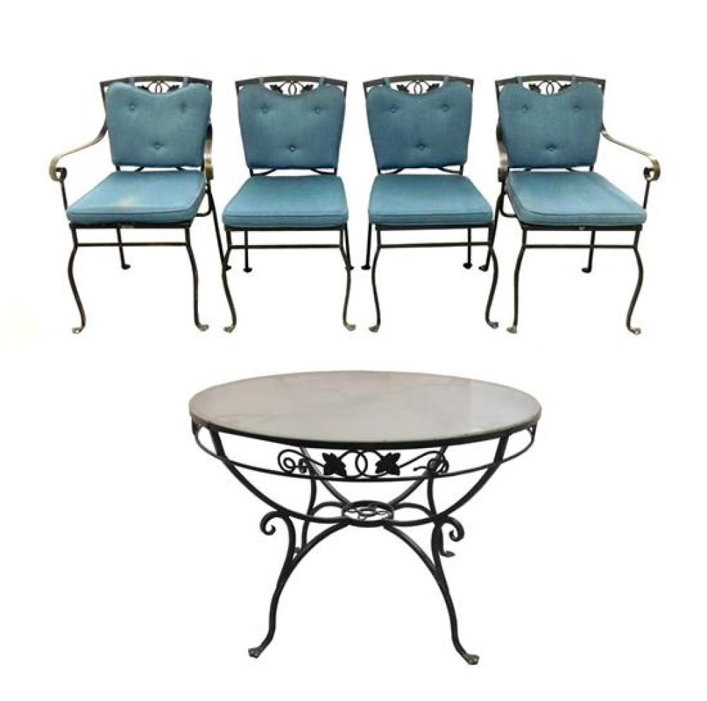 Appraisal: PATIO Glass top round table with matching set of two