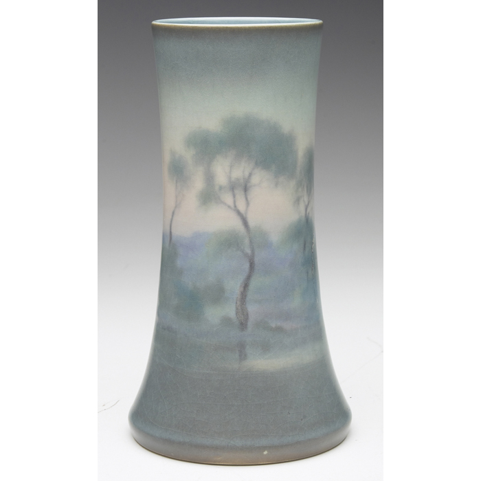 Appraisal: Rookwood vase Vellum glaze with a nicely painted landscape executed