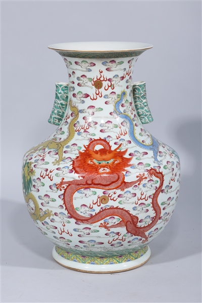 Appraisal: Chinese enameled porcelain vase with molded handles and five dragon