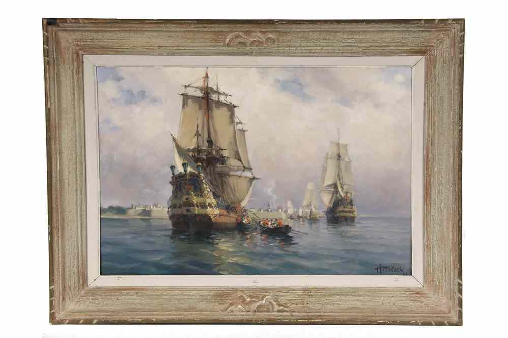 Appraisal: OOC - Fortified Harbor Troops Disembarking from Galleons by Henri