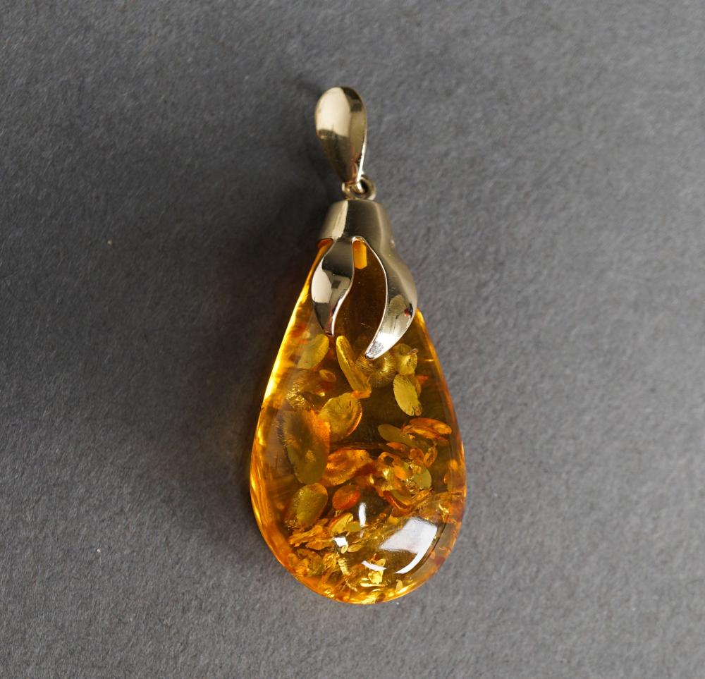 Appraisal: -KARAT YELLOW-GOLD AND AMBER PENDANT L IN -Karat Yellow-Gold and