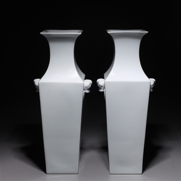 Appraisal: Pair of Chinese white glazed square form porcelain vases with