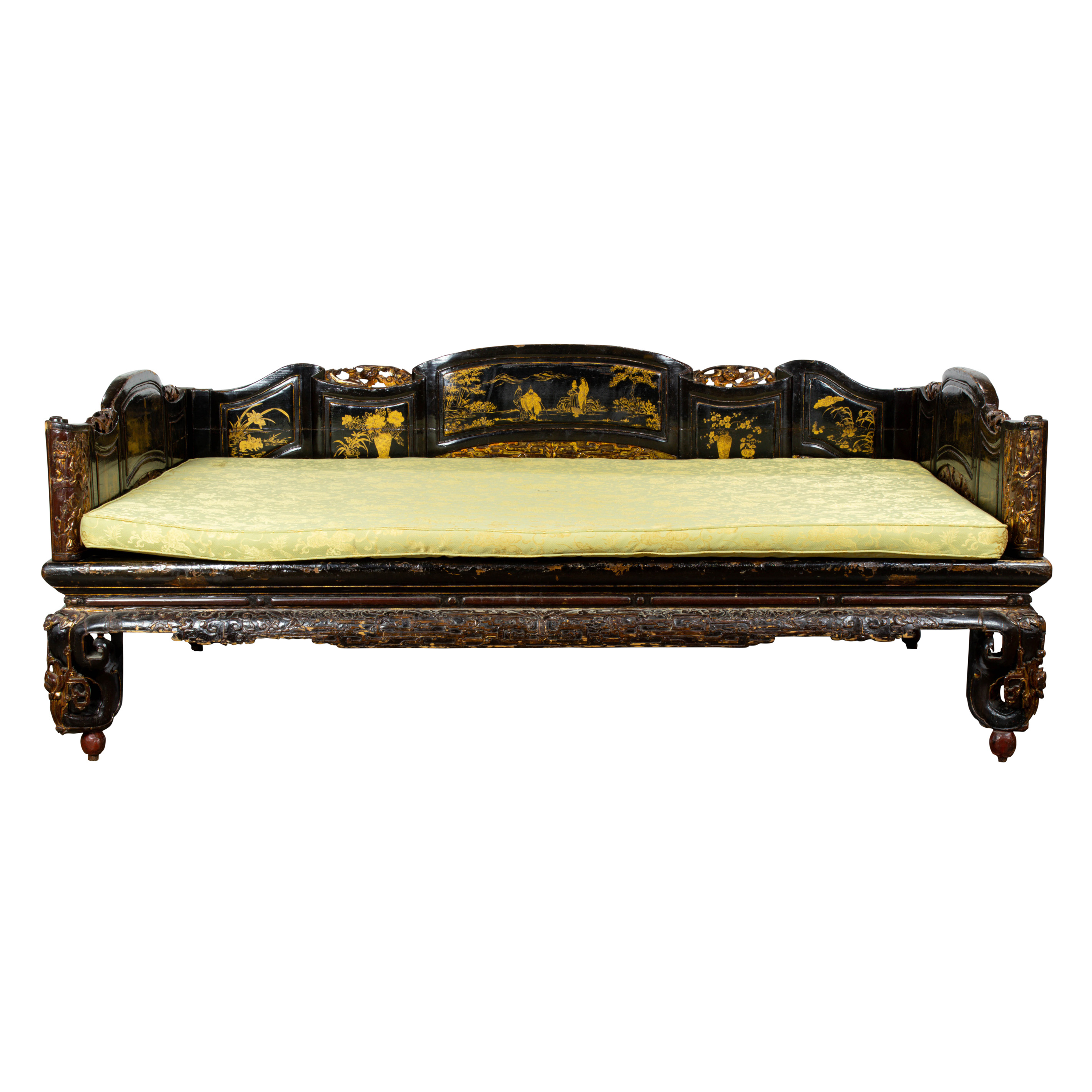 Appraisal: CHINESE GILT-LACQUERED DAYBED Chinese gilt-lacquered daybed decorated overall with panels