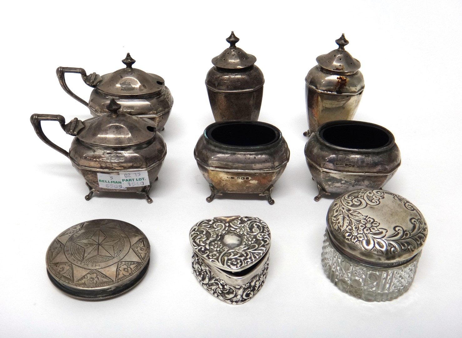 Appraisal: Silver comprising six cruets in a matching design each raised