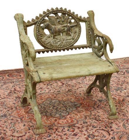 Appraisal: English cast iron garden chair having a pierced back set