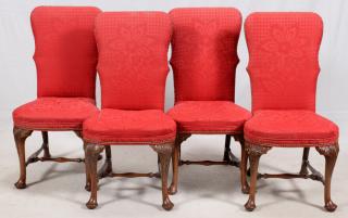 Appraisal: QUEEN ANNE STYLE RED FLORAL UPHOLSTERED SIDECHAIRS QUEEN ANNE STYLE