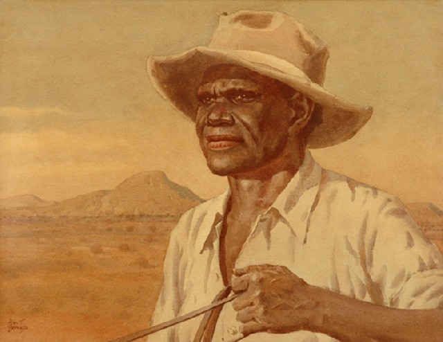 Appraisal: A T Bernaldo - Aboriginal Stockman watercolour signed 'Allan T