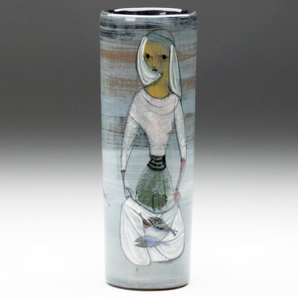 Appraisal: PILLIN Cylindrical vase painted with a lady with net of