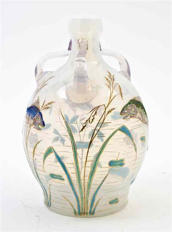 Appraisal: A French Enameled Opalescent Glass Vase of ovoid form with