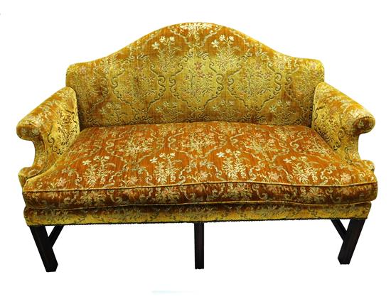 Appraisal: Sofa th C Chippendale-style with camel back rolled arms Marlborough