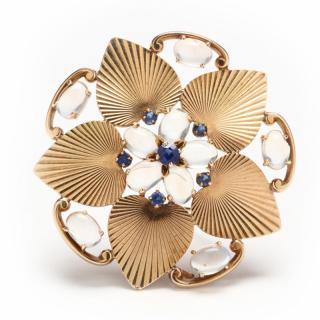 Appraisal: Retro KT Gold and Moonstone Brooch Pendant brooch in a