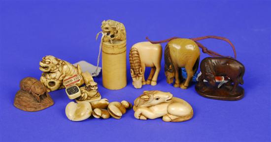 Appraisal: NINE JAPANESE CARVED NETSUKE including animal form an insect form