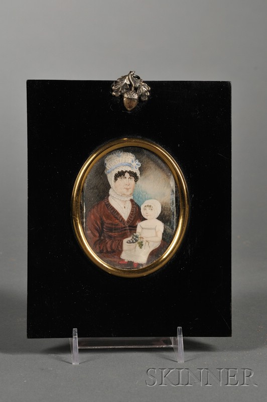 Appraisal: Portrait Miniature of a Mother and Child America c watercolor