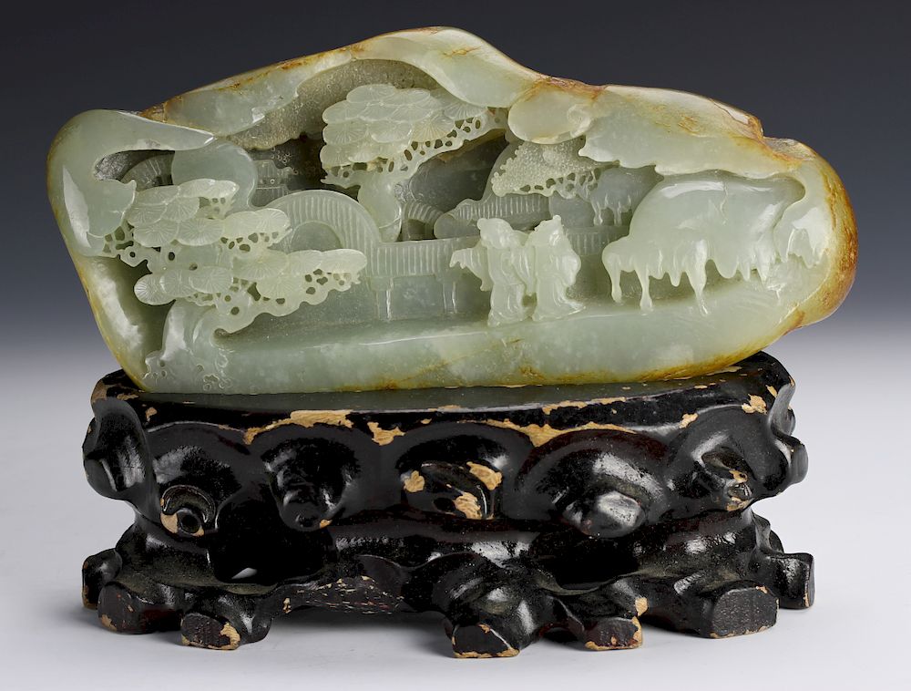 Appraisal: Chinese Carved Jade Mountain th C decorated with wise men