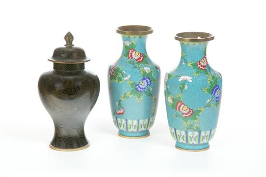 Appraisal: THREE CLOISONNE VASES China th century Pair with flowers on