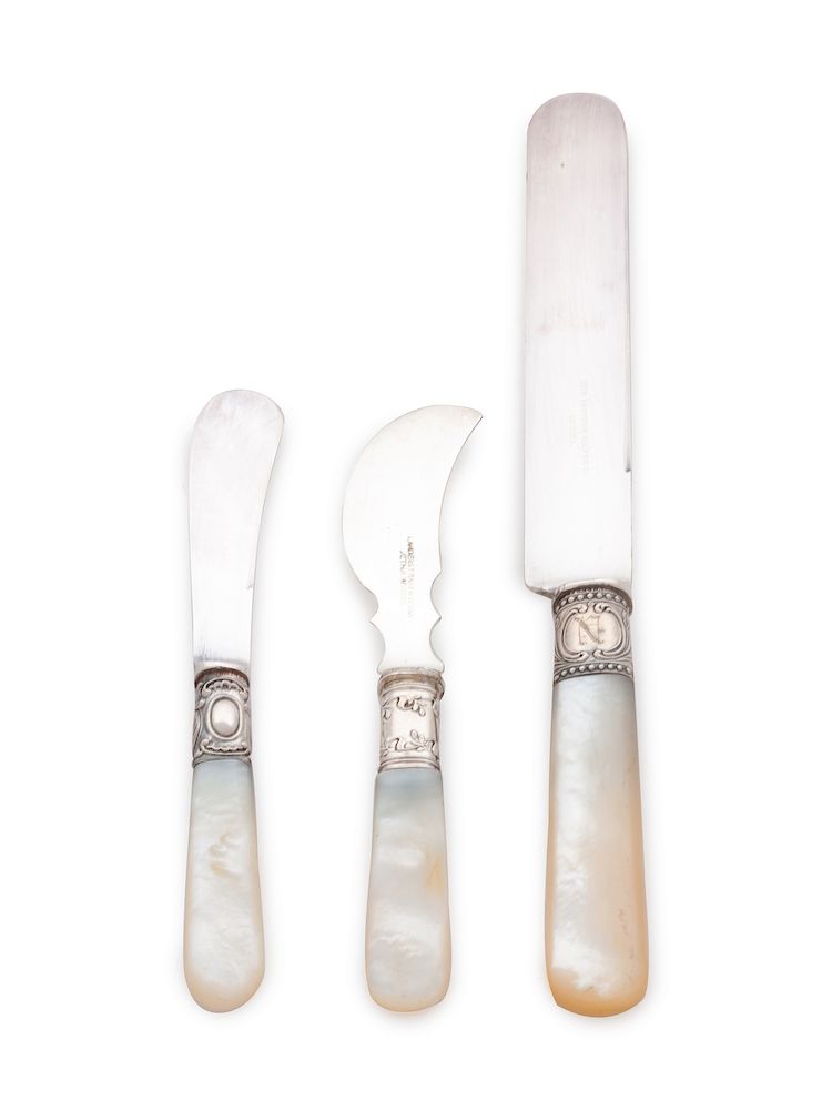 Appraisal: An Assembled Silver and Mother-of-Pearl Set of Knives comprising Eastern