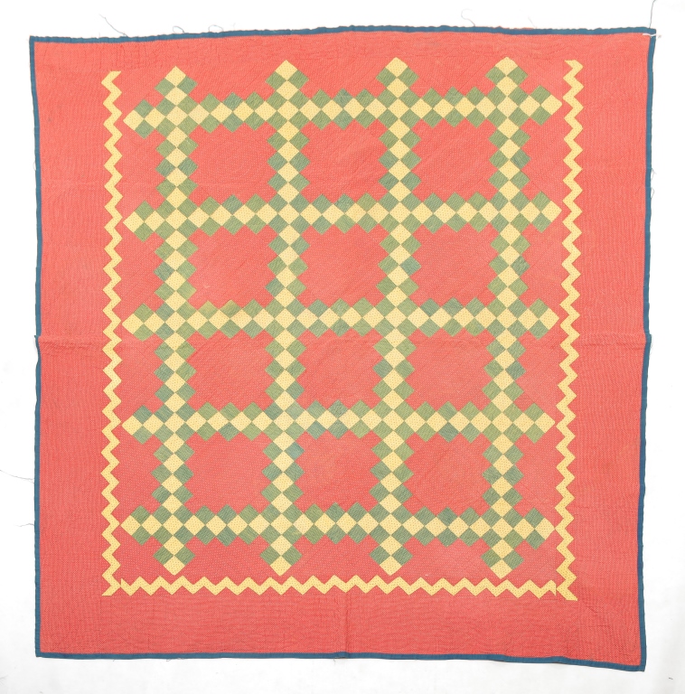 Appraisal: AMERICAN PIECED QUILT Late th century Grid pattern in red