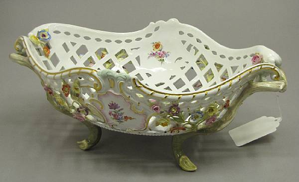 Appraisal: A Meissen porcelain Rococo style two handled reticulated basket late