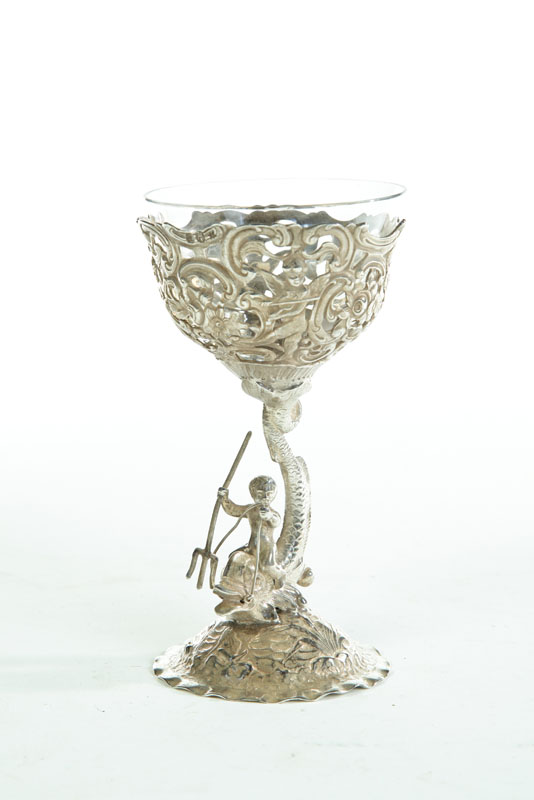 Appraisal: SILVER SERVING PIECE WITH GLASS INSERT European late th century