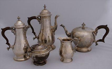 Appraisal: BIRKS HAMMERED SILVER FIVE-PIECE TEA AND COFFEE SERVICE IN THE