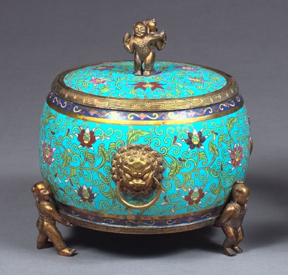 Appraisal: Large and Attractive Kuang Hsu Gilt-Bronze-Mounted Sky Blue Cloisonne Covered