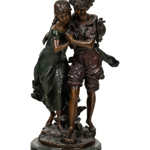 Appraisal: After Auguste Moreau French - Boy and Girl patinated bronze