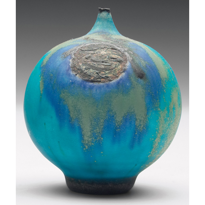 Appraisal: Rose Cabat vase bulbous shape covered in a turquoise blue