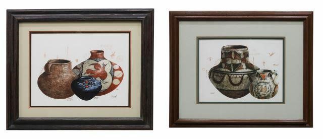 Appraisal: lot of Framed watercolor paintings on paper Native American Pots