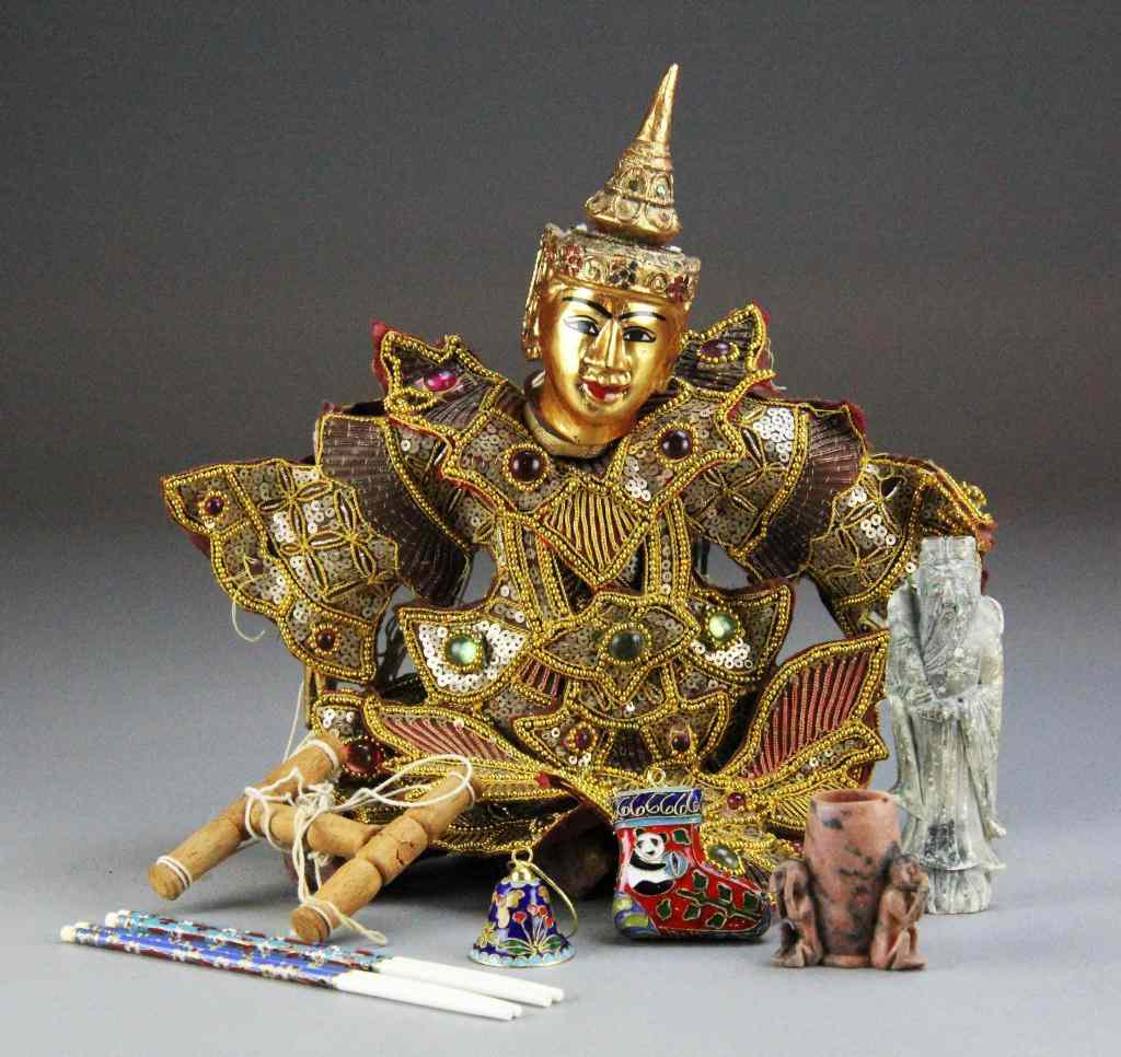 Appraisal: Pieces Asian Decorative ArtsTo include a Tibetan puppet two sets