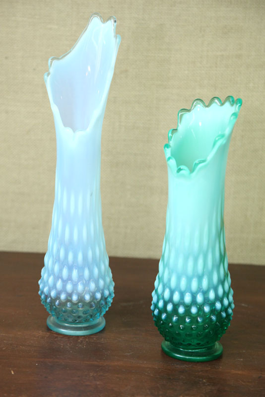 Appraisal: TWO FENTON ART GLASS VASES Both opalescent with shaped rims