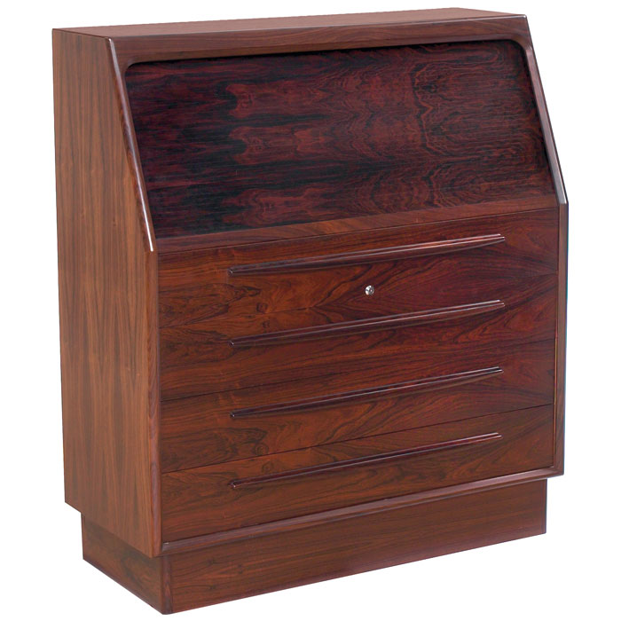 Appraisal: Danish Modern desk cabinet rosewood roll-top lifts when top drawer