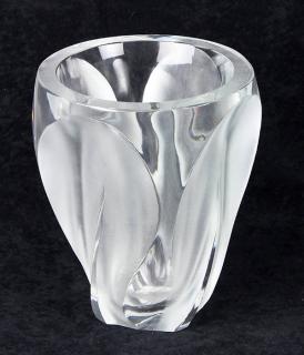 Appraisal: Lalique France Leaves vase executed in clear and satin glass