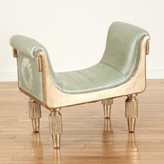 Appraisal: French Art Deco silver gilt upholstered bench French Art Deco