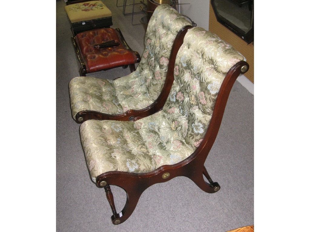 Appraisal: Lot comprising pair of buttonback chairs and a similar stool