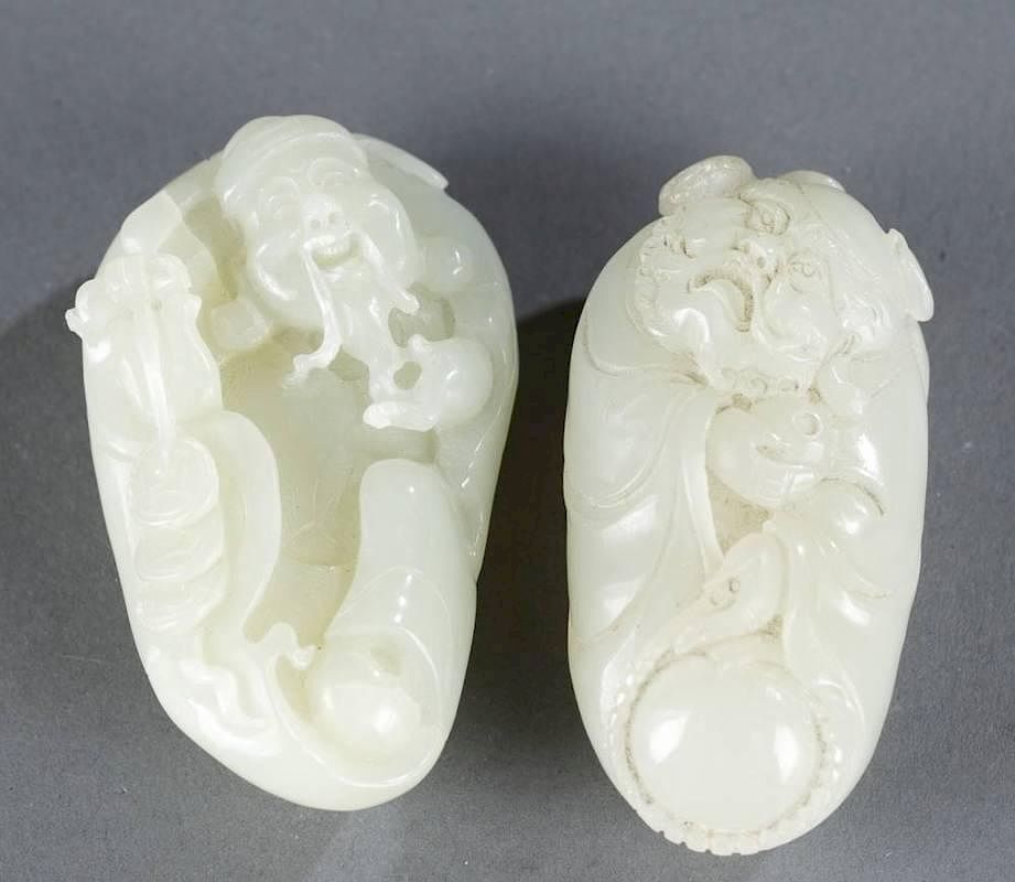 Appraisal: Pair of Chinese jade immortals A pair of Chinese jade