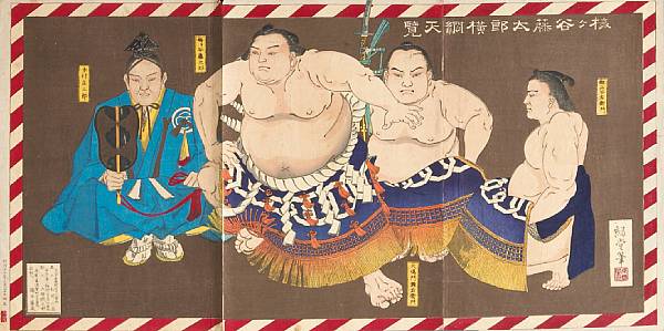 Appraisal: Ryokudo active late th c One woodblock print triptych Depicting