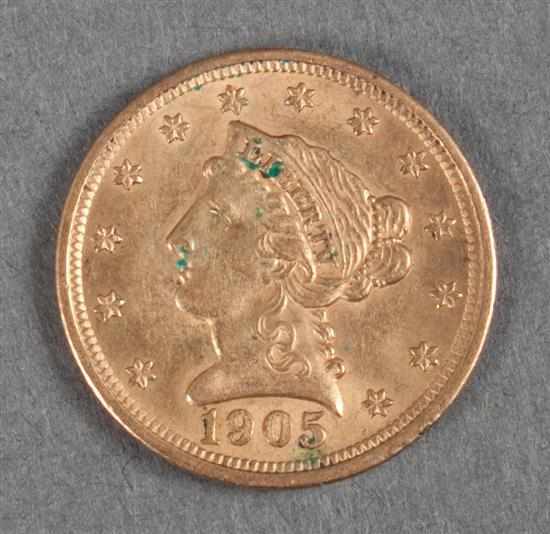 Appraisal: United States coronet type gold quarter eagle EF- Estimate -