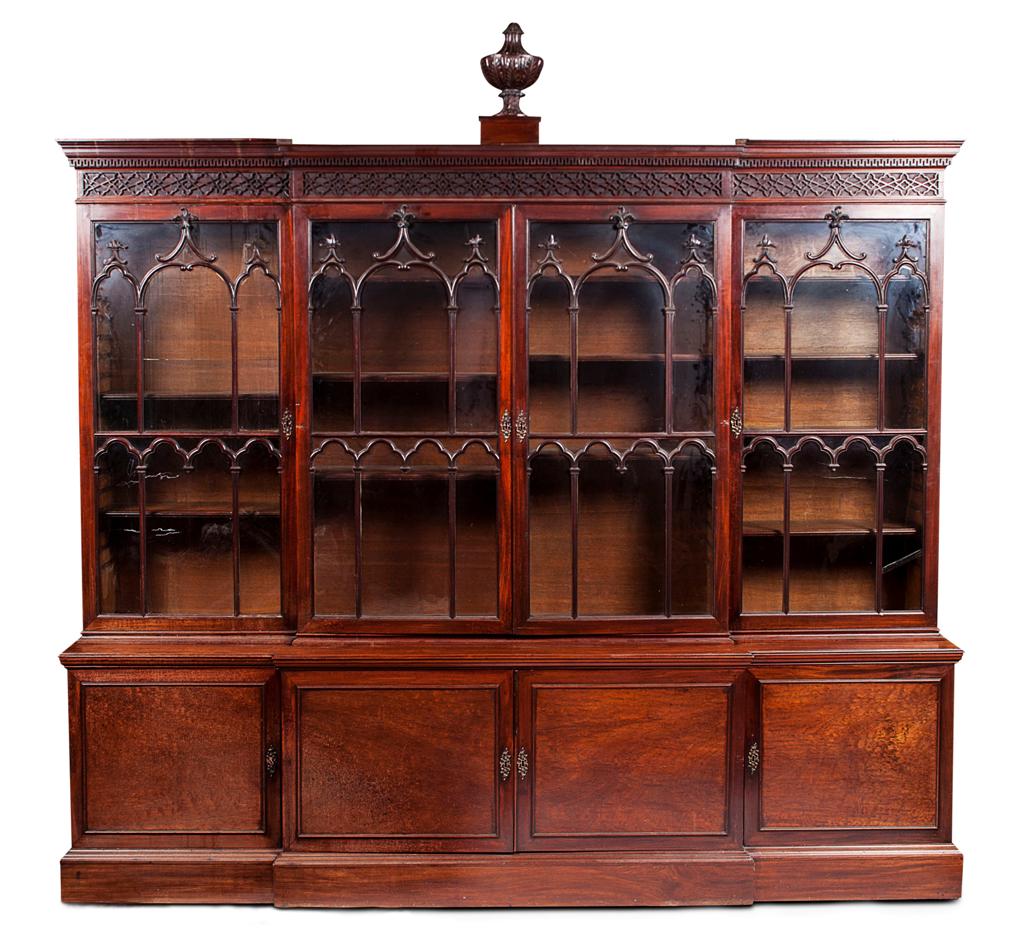 Appraisal: GOOD GEORGE III MAHOGANY BREAKFRONT LIBRARY BOOKCASE CIRCA with a