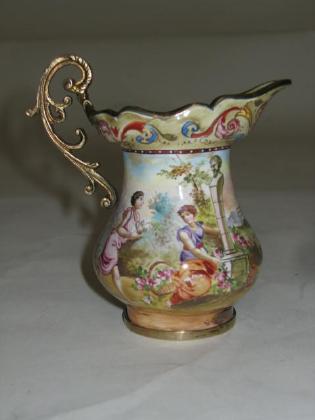 Appraisal: A VIENNA ENAMEL JUG th century of baluster form depicting